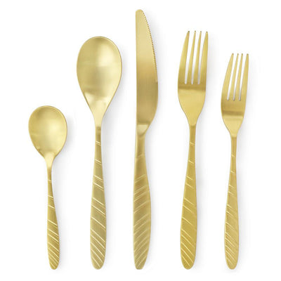 La Vague 20-Piece Matte Gold Flatware Utensil Set, 18/10 Stainless Steel Silverware Metal (Service for 4) - Super Arbor