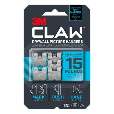 CLAW 15 lbs. Drywall Picture Hanger with Temporary Spot Marker (Pack of 5-Hangers and 5-Markers) - Super Arbor