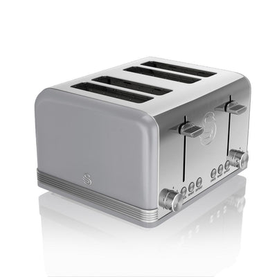 Retro 4-Slice Grey Wide Slot Toaster - Super Arbor