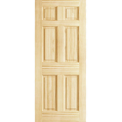 30 in. x 80 in. x 1.375 in. 6 Panel Colonial Double Hip Pine Interior Door Slab - Super Arbor