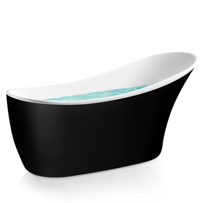 63.6 in. Acrylic Reversible Drain Oval Slipper Flatbottom Freestanding Bathtub in Black and White - Super Arbor