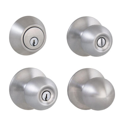 Saturn Stainless Steel Knob House Pack with 2 Entry, 2 Single Cylinder Deadbolts, 3 Privacy, 3 Passage Knobs - Super Arbor