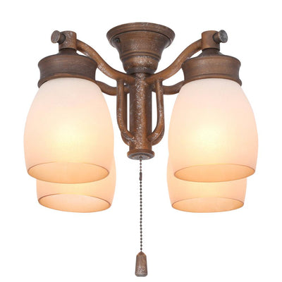 4-Light Aged Bronze Ceiling Fan Fixture with Tea Stain Glass - Super Arbor