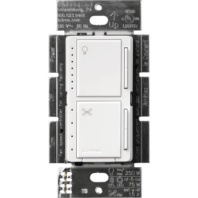 Lutron Maestro Fan Control and Light Dimmer for dimmable LEDs, Incandescent, and Halogen Bulbs, Single-Pole, White - Super Arbor