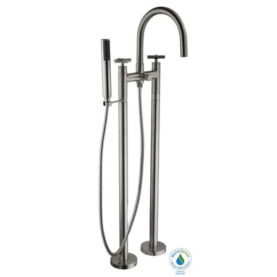 Danay 2-Pipe 2-Handle Freestanding Floor Mount Roman Tub Faucet with Handheld Handshower in Brushed Nickel - Super Arbor
