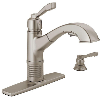 Allentown Single-Handle Pull-Out Sprayer Kitchen Faucet with Soap Dispenser in Stainless - Super Arbor