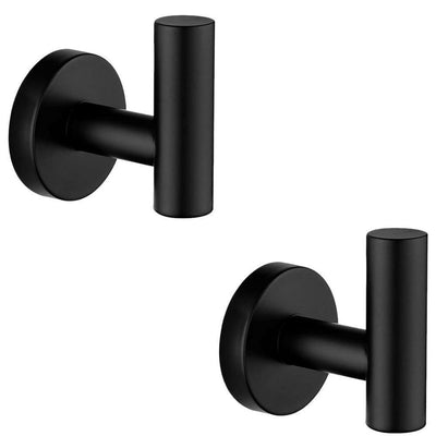 Round Bathroom Robe Hook and Towel Hook in Stainless Steel Matte Black (2-Pack) - Super Arbor