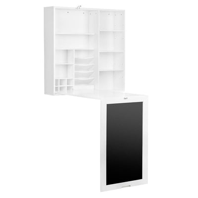 Fold-Out Wall Mount Desk with Storage Cabinet and Shelves, White - Super Arbor