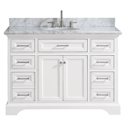 Windlowe 49 in. W x 22 in. D x 35 in. H Bath Vanity in White with Carrera Marble Vanity Top in White with White Sink - Super Arbor