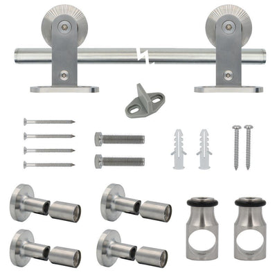 72 in. Stainless Steel Top Mount Sliding Barn Door Track and Hardware Kit - Super Arbor