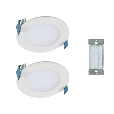 4 in. Color Selectable New Construction or Remodel Canless Recessed Integrated LED Kit(2-Pack) with In-Wall Smart Dimmer - Super Arbor