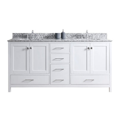 Caroline Madison 72 in. W Bath Vanity in White with Granite Vanity Top in Arctic White Granite with Square Basin - Super Arbor