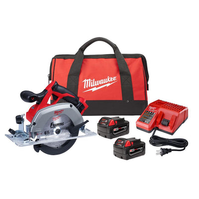 M18 18-Volt Lithium-Ion 6-1/2 in. Cordless Circular Saw Kit with Two 3.0 Ah Batteries, 24T Saw Blade, Charger, Tool Bag - Super Arbor