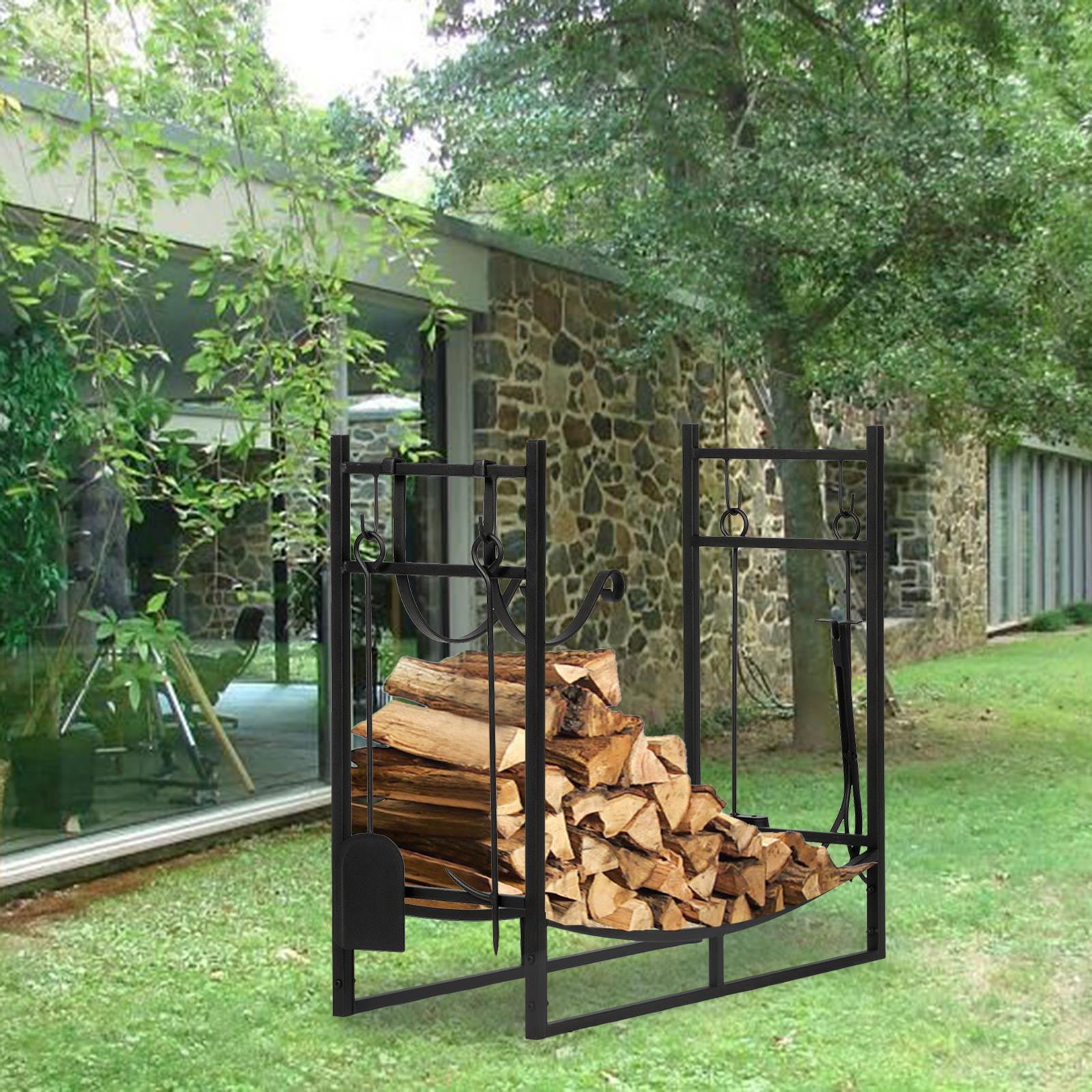 Ktaxon 35 Inch Heavy Duty Outdoor Fireplace Firewood Log Rack w/ Tools ...