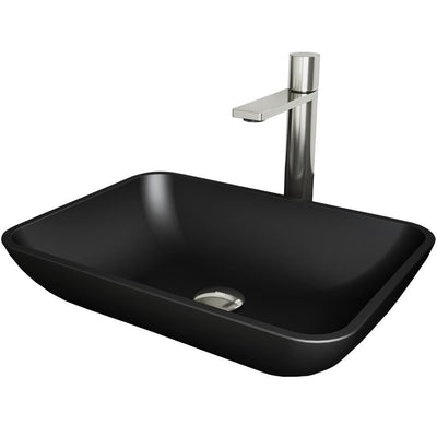 MatteShell Rectangular Vessel Bathroom Sink in Black & Gotham Faucet in Brushed Nickel - Super Arbor