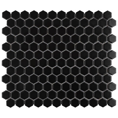 Merola Tile Metro Hex Matte Black 10-1/4 in. x 11-7/8 in. x 5 mm Porcelain Mosaic Tile (8.65 sq. ft. /Case) - Super Arbor
