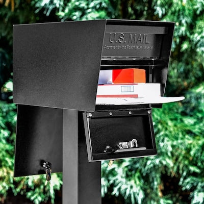 Mail Boss Street Safe Extra Large Metal Black Post Mount Lockable Mailbox