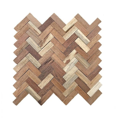 Ekena Millwork Herringbone Boat Mosaic Wood 12-in x 12-in Natural Wood Herringbone Wood Look Wall Tile