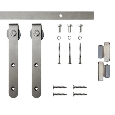 4 ft. Satin Nickel Round Hook Mini Sliding Barn Door Hardware Kit for Single Furniture Wood Doors - Super Arbor