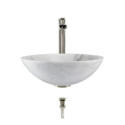 MR Direct Stone Vessel Sink in Honed Basalt White Granite with 731 Faucet and Pop-Up Drain in Brushed Nickel - Super Arbor