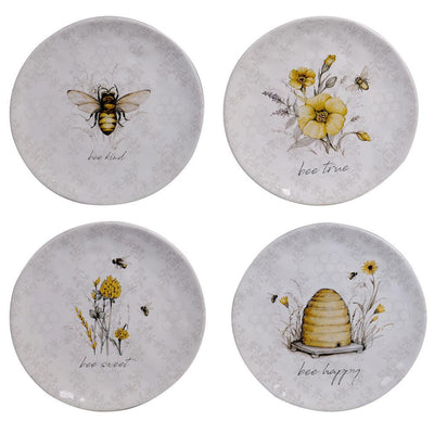 Bee Sweet 4-Piece Seasonal Multicolored Earthenware 8.5 in. Salad Plate Set (Service for 4) - Super Arbor