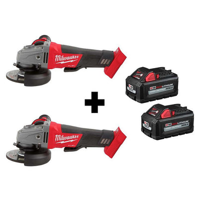 M18 FUEL 18-Volt 4-1/2 in./5 in. Lithium-Ion Brushless Cordless Grinder with Paddle Switch (2-Tool) with Batteries - Super Arbor