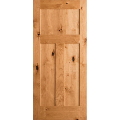 30 in. x 80 in. Krosswood Craftsman 3-Panel Shaker Solid Wood Core Rustic Knotty Alder Interior Door Slab - Super Arbor