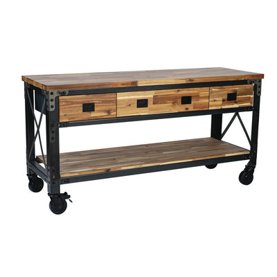 Darby 72 in. W x 24 in. D 3 Drawer Industrial Metal with Wood Mobile Workbench - Super Arbor