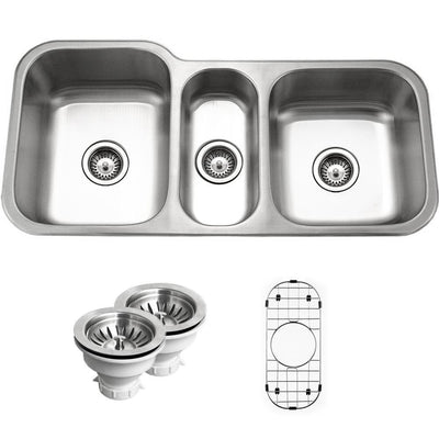Medallion Gourmet Undermount Stainless Steel 39.8-in. 0-Hole Triple Bowl Kitchen Sink with Accessory Combo Pack - Super Arbor