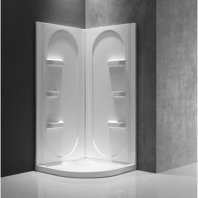 Mishra 38 in. x 38 in. x 75 in. 2-Piece DIY Friendly Corner Shower Surround in White - Super Arbor