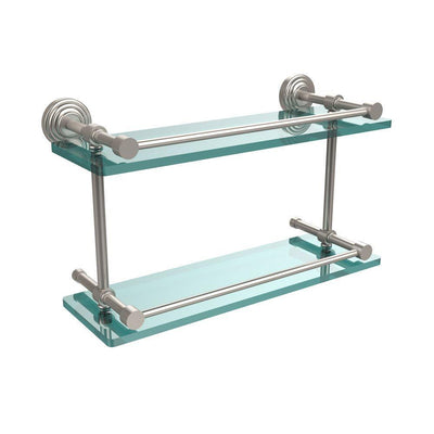 Waverly Place 16 in. L x 8 in. H x 5 in. W 2-Tier Clear Glass Bathroom Shelf with Gallery Rail in Satin Nickel - Super Arbor
