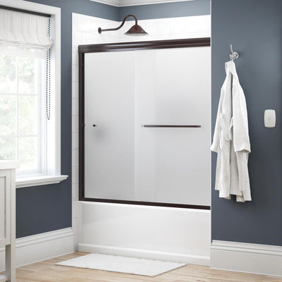 Simplicity 60 in. x 58-1/8 in. Semi-Frameless Traditional Sliding Bathtub Door in Bronze with Niebla Glass - Super Arbor