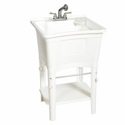 Ergo Tub Freestanding 24 in. x 24 in. Complete Laundry Work Center in White, with Non-Metallic Pull-Out Faucet in Chrome - Super Arbor