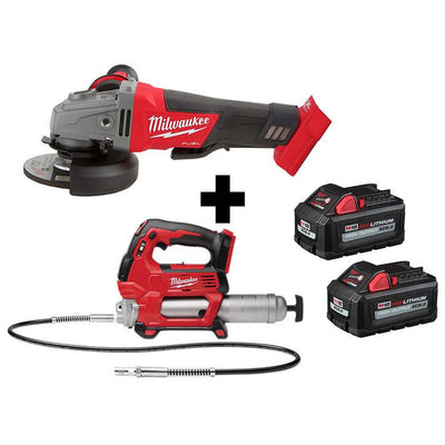 M18 FUEL 18-Volt 4-1/2 in./5 in. Lithium-Ion Brushless Cordless Grinder with Paddle Switch with Grease Gun - Super Arbor