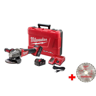 M18 FUEL 18-Volt Lithium-Ion Brushless 4-1/2 in. /5 in. Grinder, Slide Switch Lock-On Kit w/ 4-1/2 in. Diamond Blade - Super Arbor
