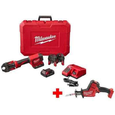 M18 18-Volt Lithium-Ion Cordless Short Throw Press Tool Kit w/ (3) PEX Crimp Jaws, & Free M18 Fuel Hackzall - Super Arbor