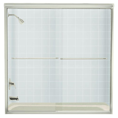 Finesse 59-5/8 in. x 58-5/16 in. Frameless Sliding Tub Door in Nickel with Handle - Super Arbor