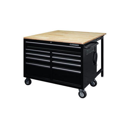 46 in. 9-Drawer Mobile Workbench with Full Length Extension Table and Legs in Black