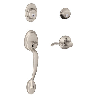 Plymouth Satin Nickel Double Cylinder Deadbolt with Accent Lever Door Handleset - Super Arbor