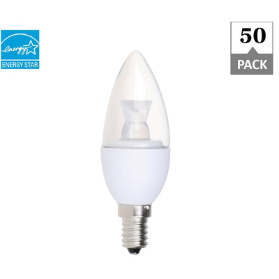 Simply Conserve 40W Equivalent Soft White 2700K Candelabra Dimmable 25,000-Hour Clear LED Light Bulb (50-Pack) - Super Arbor