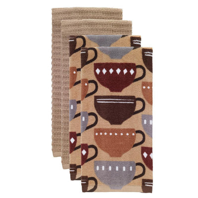 T-fal Multicolor Coffee Cotton Fiber Reactive Print and Solid Kitchen Dish Towel (Set of 4) - Super Arbor