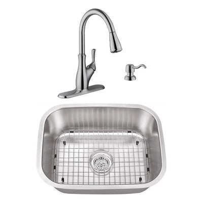 Undermount Stainless Steel 23-7/16 in. Small Single Bowl Utility Sink with Brushed Nickel Faucet - Super Arbor