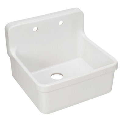Gilford 24 x 22 in. Wall-Mount Utility and Laundry Farmhouse Single Bowl Sink for 2-Hole faucet in White - Super Arbor