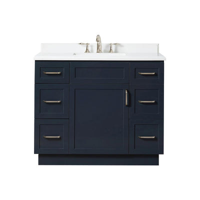 Lincoln 42 in. W x 22 in. D x 34.5 in. H Vanity in Midnight Blue with Cultured Stone Vanity Top in White with White Sink - Super Arbor