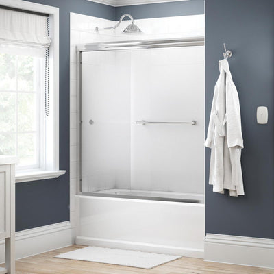 Lyndall 60 in. x 58-1/8 in. Semi-Frameless Traditional Sliding Bathtub Door in Chrome with Droplet Glass - Super Arbor