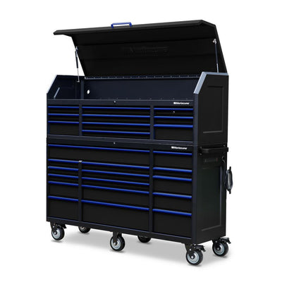 20 in. x 72 in. 26-Drawer Tool Chest and Cabinet Combo with Power and USB Outlets in Black and Blue - Super Arbor