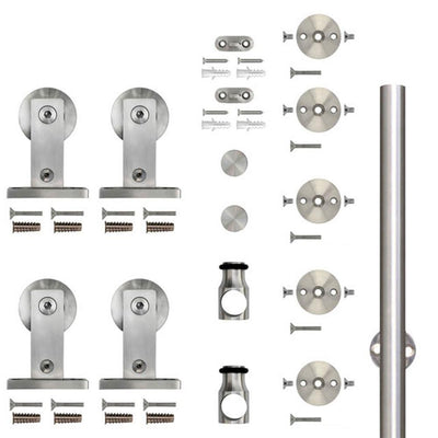 96 in. Stainless Steel Sliding Barn Door Hardware Kit for Double Wood Doors - Super Arbor