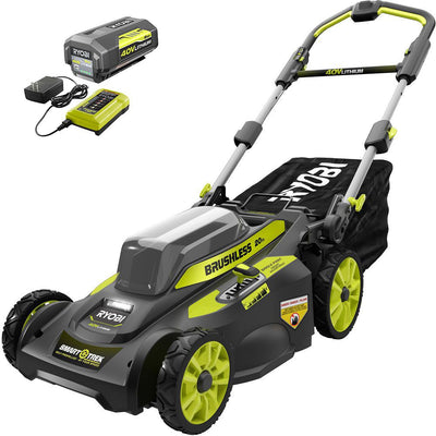 RYOBI 20 in. 40-Volt Brushless Lithium-Ion Cordless Smart TREK Self-Propelled Walk Behind Mower w/6.0 Ah Battery and Charger