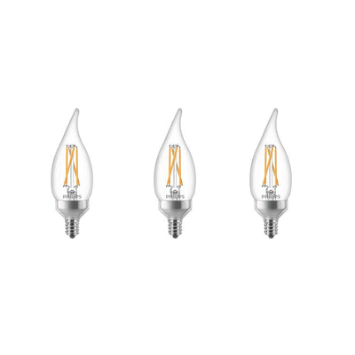 Philips 25-Watt Equivalent Soft White BA11 Dimmable Warm Glow Dimming Effect LED Candle Light Bulb Bent Tip E12 (2700K) (3-Pack) - Super Arbor