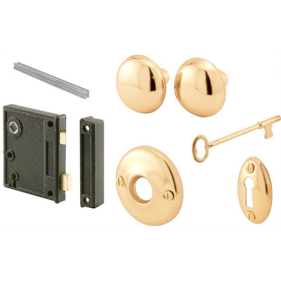 Vertical Trim Lock Set, 2-1/2 in. Backset, Cast Steel, Brass Plated Knobs, Keyed Alike - Super Arbor